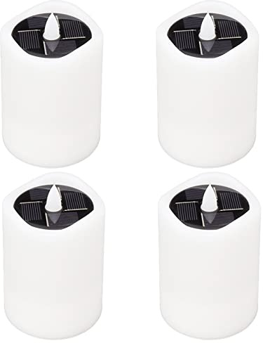 Solarkerzen für den Außenbereich, Wasserdicht, 4 Stück, Flammenlose, Flackernde, Solarbetriebene Kerzen, LED-Säulenkerzen, Solarenergie-Teelichter, Outdoor-Kerze für Terrasse, Deck