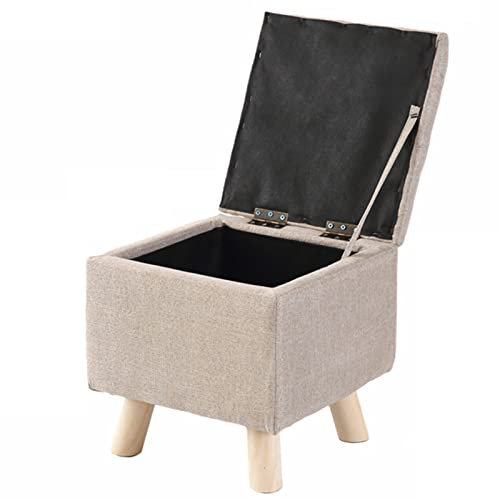 XLIHAWY Aufbewahrungs-Ottomane, Quadratischer Fußhocker Mit Deckel, Fußstütze Unter Dem Schreibtisch Mit Kiefernholzbeinen, Platzsparend (Farbe : Beige, Größe : 33x33x34cm)