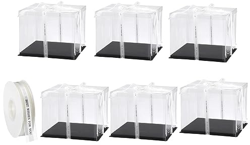 sourcing map Clear Cake Box, 6Pcs 13x11x13 - Tall Cake Boxes with Ribbon for 12 Inch Cake Packing Carry - for Birthday Parties, Wedding (Black)