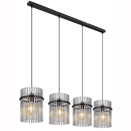 Globo Pendelleuchte - Schwarz matt - Metall - Rauchglas - 4-flammig - 110 x 140 cm