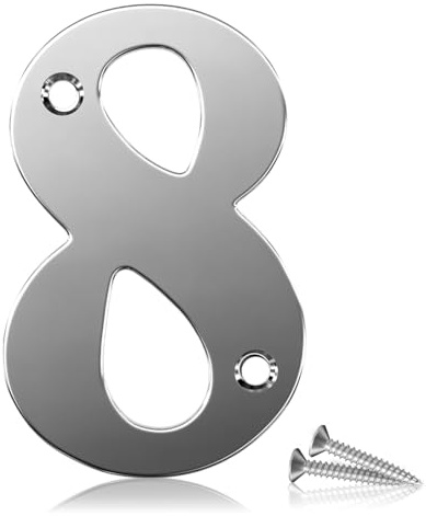 Bwintech Numero civico 8 in acciaio inox 304 cromato, altezza 75 mm, adatto per porte anteriori, in legno, composito, UPVC