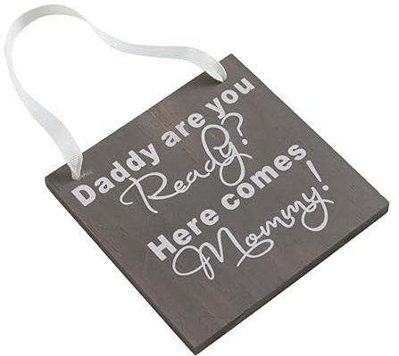 TOPPERFUN Targa Decorativa in Legno per Matrimonio Scritta Daddy Are You Ready Here Comes Mommy, Elegante e Fatta a Mano, per Addobbi Nuziali e Anniversari