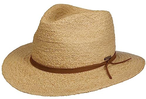 Stetson Classic Traveller Raffiahut Naturfarbener Sonnenhut Ledergarniturband Unisex Frühjahr Sommer Natur L (58-59 cm)