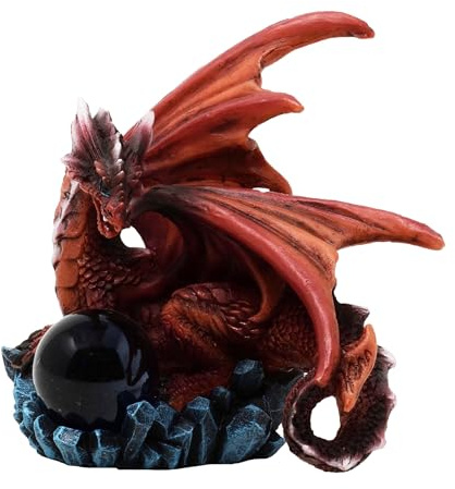 MystiCalls Drache rot mit Kristallkugel - Fantasy Drache Kristall