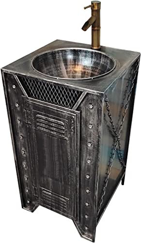 WLCNYL Combinazione di lavabo e vanità per Il Bagno, mobiletto in Ferro battuto e lavabo e Rubinetto combinati, mobili per riporre Oggetti in Stile Industriale, Argento, Senza Specchio