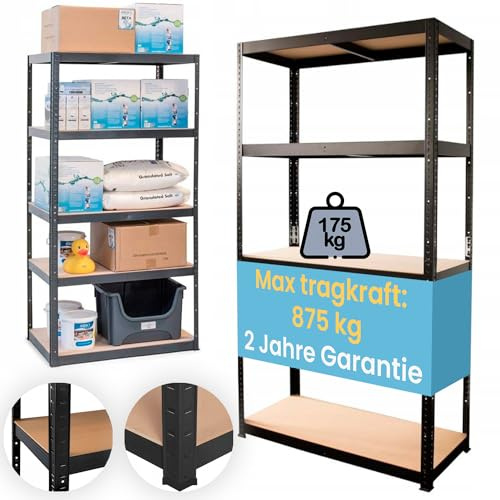 SMART REGALY - Étagère en métal - Étagère large - Nombre d'étagères : 5-180 x 75 x 40 cm - Capacité de charge des étagères : 175 kg - Étagères - Étagère de rangement