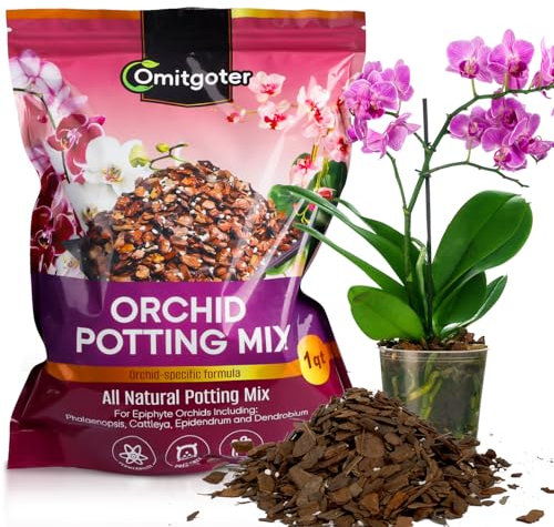 Omitgoter Mélange de rempotage d'orchidées bio de 1 l, mélange d'écorce d'orchidée et de perlite, spécialement formulé pour les orchidées