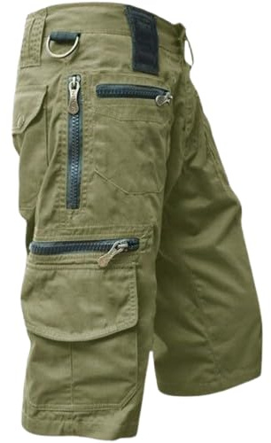 Udbeksid 3/4 Hose Herren Cargo Shorts Männer Bermuda Shorts Multi Taschen Sommer Kurze Hose Baumwolle Arbeitshose Gummibund Lässig Leichte Sporthose Arbeitshosen Männer Kurz Wanderhose