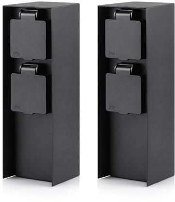 Colonna da giardino con 2 prese da giardino, max. 3680 W, IP44 per esterni, rettangolare, colore nero, 2 pezzi