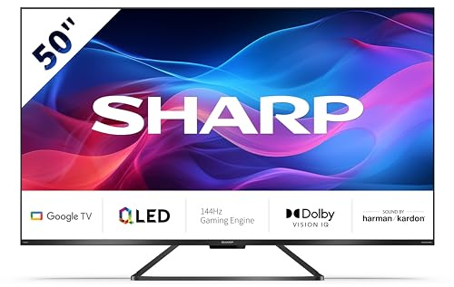 SHARP 50GR8265E - 50 Zoll Fernseher (126 cm) 4K Ultra HD 144Hz Google TV - Gaming & Streaming QLED Smart TV ohne Rahmen (HDMI 2.1, ALLM & VRR) - mit Apps (Netflix, Prime, Disney+, Apple TV)
