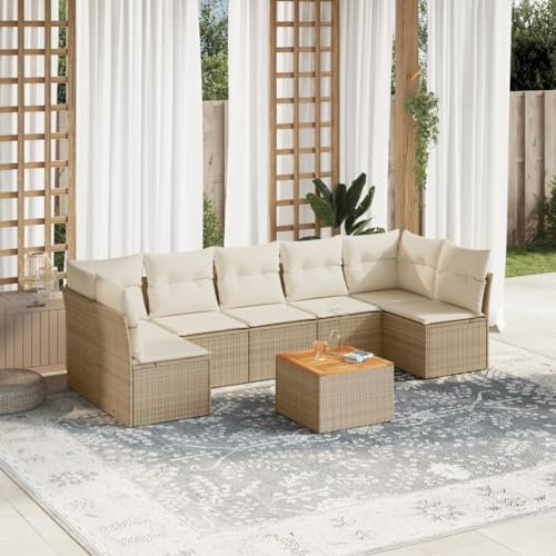 Faroom Gartenlounge Outdoor mit Stauraum Ecklounge Klein Garten Lounge Sofa Outdoor Sitzecke Balkon Loungemöbel Gartensofa Ecksofa Balkonmöbel Rattansofa Couch beige and Cream 8-tlg-Type-406
