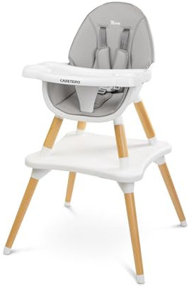 CARETERO Tuva Baby Hochstuhl - Skandinavisches Design - Baby Essstuhl von 6 Monaten bis 3 Jahre - Max. Belastung 15 kg - 2in1 Hochstuhl oder Stuhl + Tisch - Verstellbares Tablett - Grau
