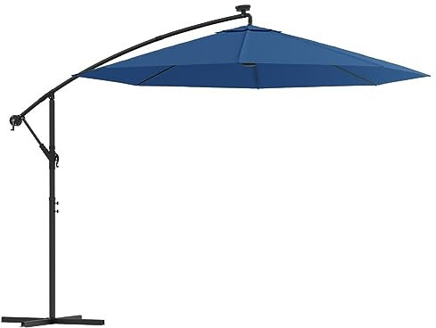 Homgoday Ombrellone a Sbalzo con LED e Palo in Acciaio 300 cm Azzurro, Mobili Ombrelloni, Ombrellone da Giardino, Ombrelloni da Esterno, Ombrellone Spiaggia, Ombrellone da Terrazzo Antivento