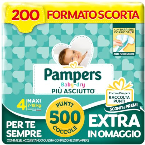 Pampers Baby Dry Maxi, Taglia 4 (7-18 kg), 200 Pannolini Bambino