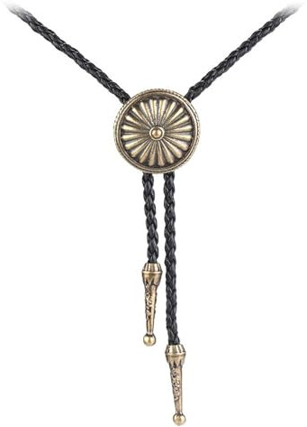 NVOQILIN Herren-Bolo-Krawatte, Antik-Stil, Western-Design, Metall, rund, Blume, Cowboyhut, Anhänger, Hemd, Kragen, Krawatte, Schmuck-Zubehör