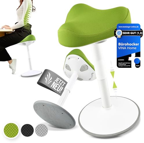 Vina Home® SH-01S Bürohocker Ergonomisch [IGR Zertifiziert] | Sitzhocker ergonomisch höhenverstellbar [47-65 cm]| Ergonomischer Hocker für Arbeit & Freizeit | Schwingeffekt [rutschfest] (Grün)