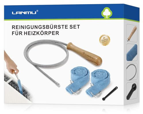 LANMU Radiatorborste, radiatorrengöringsborste, flexibla rengöringsspiraler, värmeborste med ventilationsnyckel (5 x 5 mm), 2 x mikrofiberslangar idealiska för uppvärmningssäsongen