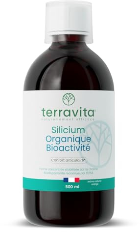 SILICIUM Organique Bio-Activé | Articulations, Peau, Cheveux et Ongles | Acide Orthosilicique Stabilisé par la Choline | 500 ml Liquide | Arôme Naturel Orange | 100% Vegan | Made in France | Terravita