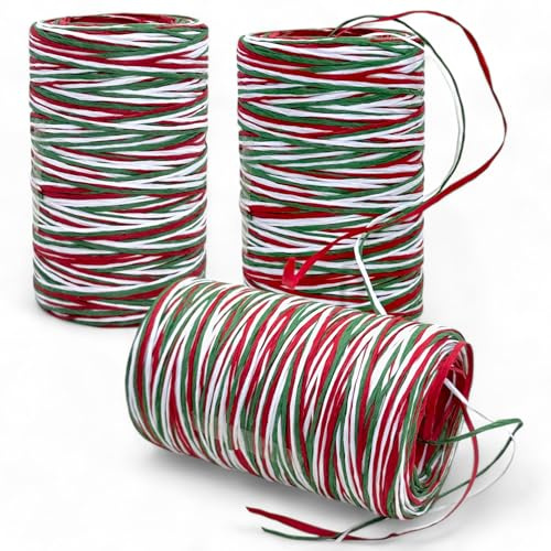 Set ringband polyband presentband presentband för pyssel och förpackning – glänsande och matt sorterade (vit – röd – grön, 3 rullar presentband vardera 100 m)
