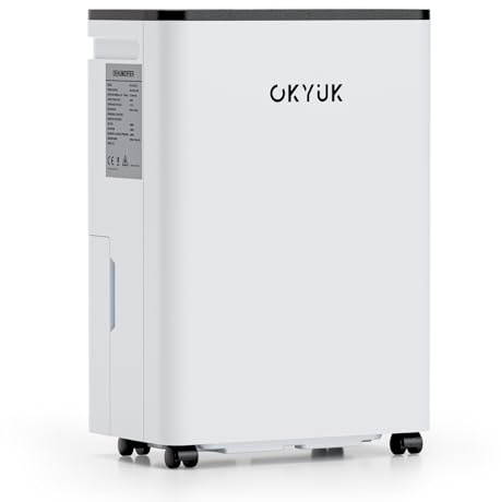 Deshumidificador 12L con Indicador Digital de Humedad,Deshumificadores de humedad Deshumidificador para Hogar hasta 40m² con Apagado Automático, Ideal para, Baños, Dormitorios, Sótanos (Blanco 12L)