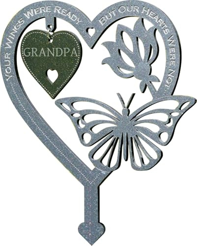 Decorazioni per tomba per cimitero placche commemorative per esterni per la perdita del nonno tomba bastone di metallo ornamenti da giardino marcatore nonno tributo regali ricordo cuore amore forma