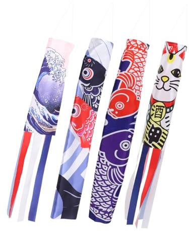 Garneck 4er Set Koinobori Windsack Fisch Flagge – Japanische Dekoration Für Garten Und Terrasse - Perfekte Hängende Deko Für Sushi Bars Und Restaurants - Farbenfroh Und Stilvoll