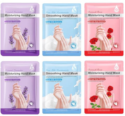 6 Paar Handmaske Feuchtigkeitsspendende Handmask - Handpflege Handschuhe mit Lavendel Milch Rose Geschmack Für Sehr Trockene Hände, Hand Peeling Maske für Frauen und Männer