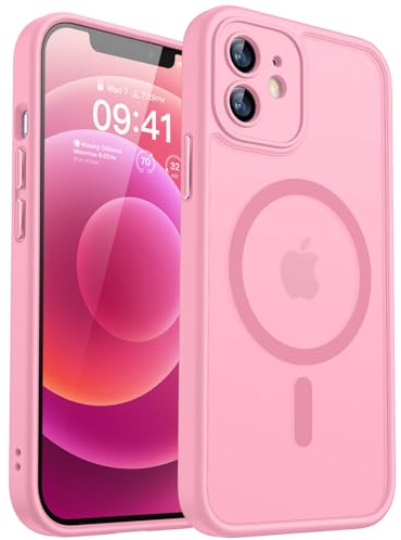 CANSHN für iPhone 12 Hülle mit Kameraschutz, Rosa | Vollständiger Kameraschutz, kompatibel mit MagSafe, lichtdurchlässig, matt, militärischer Schutz, kratzfest, schmale Passform