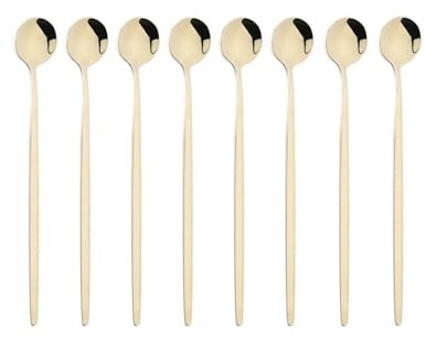 lskdnrufh Löffel 8Pcs Lange Griff EIS Löffel Kaffee Tee Rühren Edelstahl Besteck Geschirr Küche Löffel Esslöffel(Champagne)