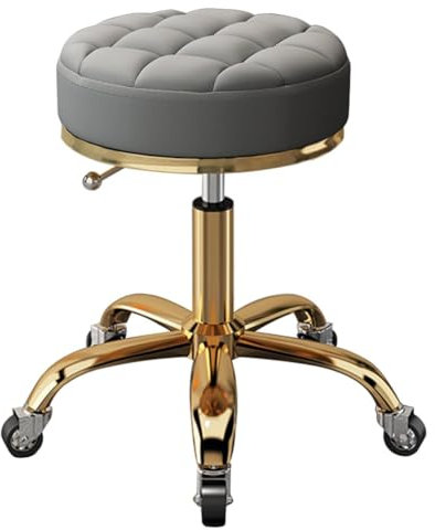Höhenverstellbarer Rollhocker Beauty Hocker Drehbarer Barstuhl mit goldenem Metallfuß und Erdungsrädern für Salons und Büros