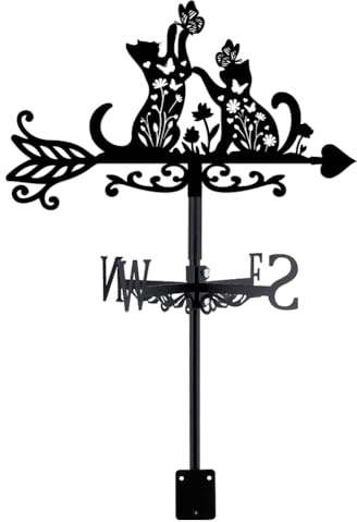 SUPERDANT Wetterhahn Mit Katzensilhouette Wetterfahne Dachschmetterlinge Wetterhahn für Garten Katzen Schmetterlings Wetterfahnen Schuppen Für Bauernhaus Hof Bauernhof Schuppen Garten