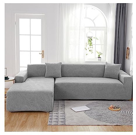Wasserdichter elastischer Sofabezug für L-förmige Couch, Stretch-Schonbezug für Wohnzimmer, 1/2/3/4-Sitzer, Hellgrau, passend für 4-Sitzer mit 235 cm und 300 cm