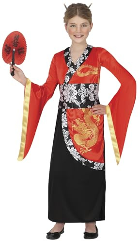 FIESTAS GUIRCA | Disfraz China Tradicional Infantil (5-6 Años) - Vestido y Cinturón para Niñas - Disfraces de Cultura Asiática y Oriental para Halloween, Carnaval y Fiestas de Disfraces - Rojo y Negro
