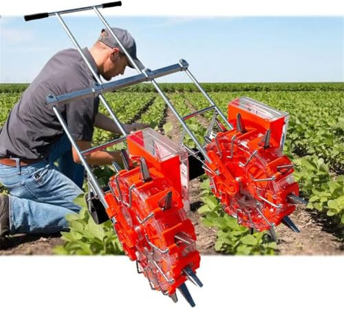 WSNCXFW Hand Push Double Row Seeder, Garden Push Seeder Planter with 8 Seed Plates, Precision Garden Push Seeder Machine,for Planting Corn Cotton Soybean Peanut,12 Holes