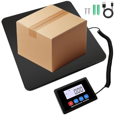 Postvåg och Paketvåg, Digital bagageskala 200 kg/440 lb med LCD-display, Tare & Hold, Tyngdskala för bagage, kraftig plattformsskala, USB- eller AAA-batteridriven