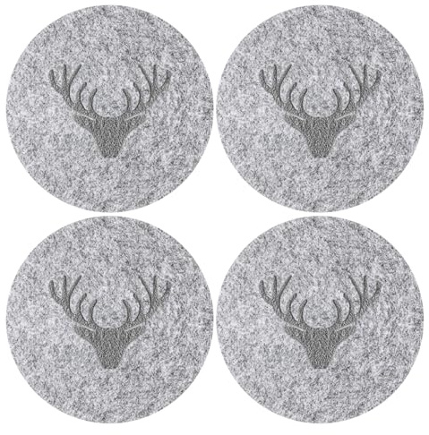 Oblique Unique Filzuntersetzer Rentier Hirsch Rund Grau 10 cm 4er Pack - Getränke Untersetzer als Tisch Dekoration für Weihnachten UVM. - robust und hochwertig