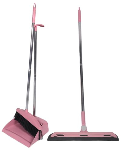 Bortivier Juego de Escoba y Recogedor, Limpiaparabrisas, Limpieza del Hogar, Juego de Limpieza con Manejar para Vestíbulo, Hogar, Cocina, Limpieza, Rosa