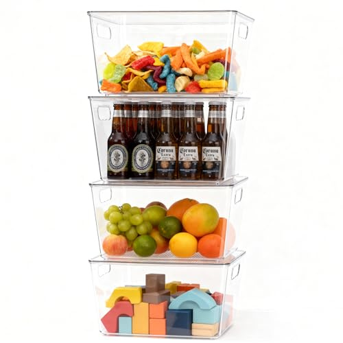 SWTOIPIG 4er Pack Kühlschrank Organizer mit Deckel Bins 29x19x15 cm