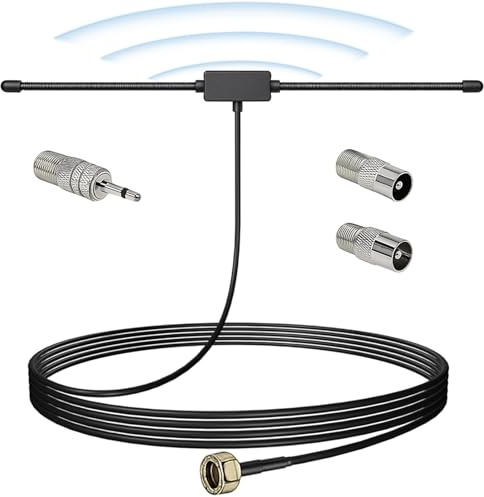 FM DAB Radio Antenne 75 Ohm Dipol Antenne mit F Typ Stecker Schnittstellenadaptern, 3 m Verlängerungskabel für UKW FM-Empfang, kompatibel mit Stereoanlage, Heimkinoempfänger und AV Audio Receiver