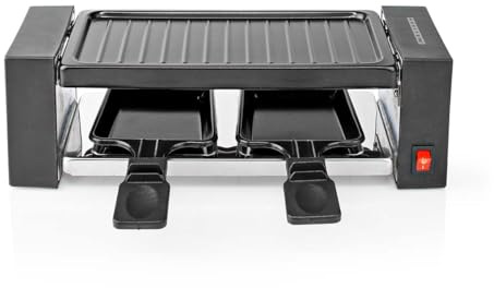 Melissa Raclette-Gourmet-Set für 2 Personen - 400W Tischgrill mit Antihaftbeschichtung - 23 x 10 cm Grillplatte - 2 Pfännchen und Holzspatel, Schwarz