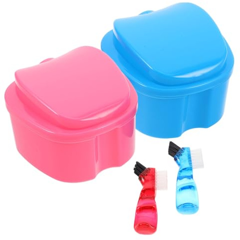 WEKADRIN 2 ensembles Boîte à Prothèses Dentaires Étanche Forme de Pomme avec Brosse Portable pour Nettoyage et Protection des Dentiers Complets et Partiels pour Voyage et Soins