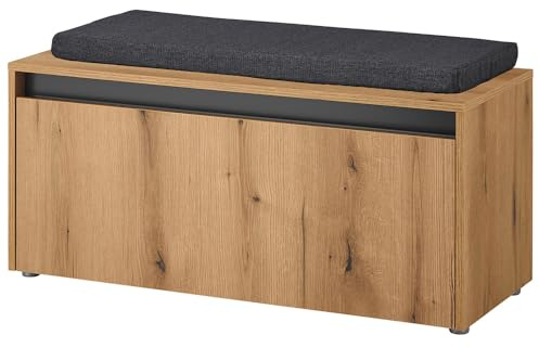 Lomadox Flur Garderoben Schuhbank Schrank mit 100 cm Breite in Eiche mit anthrazit, Sitzkissen & 1 Klappe