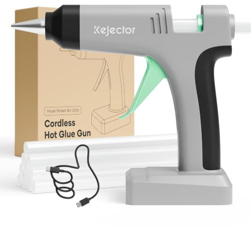 Kejector Pistola per colla a caldo a batteria da 6000 mAh, pistola per colla a caldo senza fili da 60 W | 10 bastoncini di colla ecologici (diametro 11 mm × 150 mm), per casa, artigianato, fai da te e riparazioni