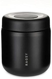 RAGSY Thermobehälter Essen - Lunchbehälter aus 18/8 Edelstahl, breite Öffnung - Auslaufsicher, leicht zu öffnender Deckel, Silikonventil - Lebensmittelecht, BPA-frei - 480 ml - Black