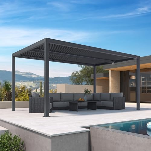 Pergola regolabile in alluminio con feritoie, baldacchino esterno resistente alle intemperie per patio e terrazza, 4,24 x 3,68 m, elegante struttura ombreggiante per giardino e cortile