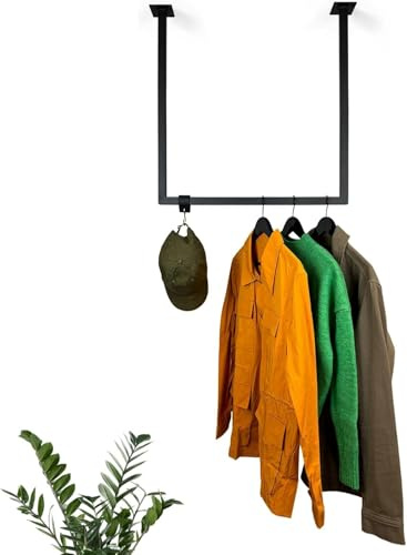 RSR Hangers Kleiderstange Garderobe Industrie Design U-Form Decke Vierkant | Breite 50 cm x Höhe 70 cm | Deckenmontage | Garderobenstange | Ankleidezimmer | Garderobe | begehbarer Kleiderschrank