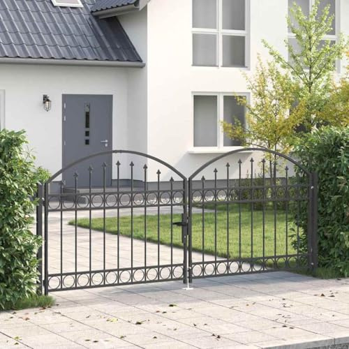 Massbinet Gartentor Doppelflügel Gartentore U-Design Grau 300 x 125 cm