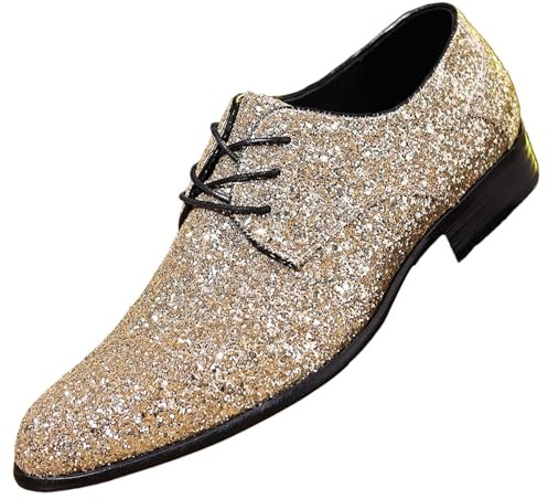 Generisch Scarpe da ginnastica glitterate da uomo, con paillettes, colore argento, con paillettes, per carnevale, lavoro, feste, con punta chiusa, tango, rumba, scarpe da sera
