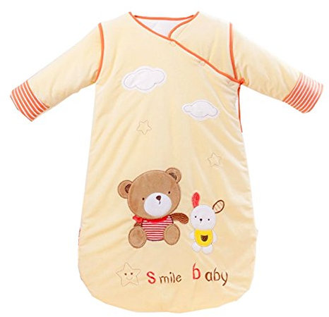 Chilsuessy Missfly Baby Schlafsack Kinder Schlafsaecke mit abnehmbar Langarm in verschiedenen Groessen,Herbst Winter verdickte, Gelb, M(Laenge:80cm)