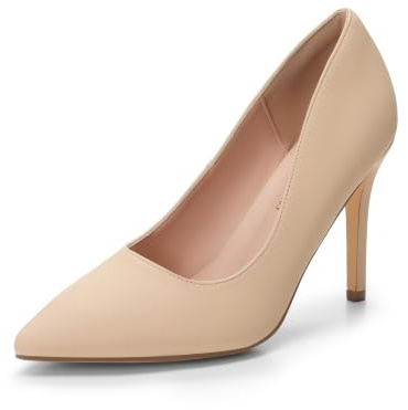 DREAM PAIRS Women's Closed Pointed Toe High Heels,Nude/Nubuck,9